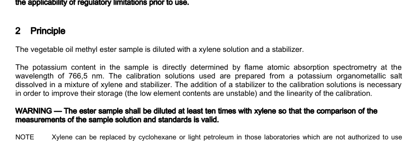 BS EN 14109:2003 - Fat and oil derivatives — Fatty Acid Methyl Esters (FAME) — Determination of potassium content by atomic absorption spectrometry