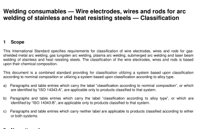 BS EN ISO 14343:2007 - Welding consumables — Wire electrodes, strip electrodes, wires and rods for fusion welding of stainless and heat resisting steels — Classification