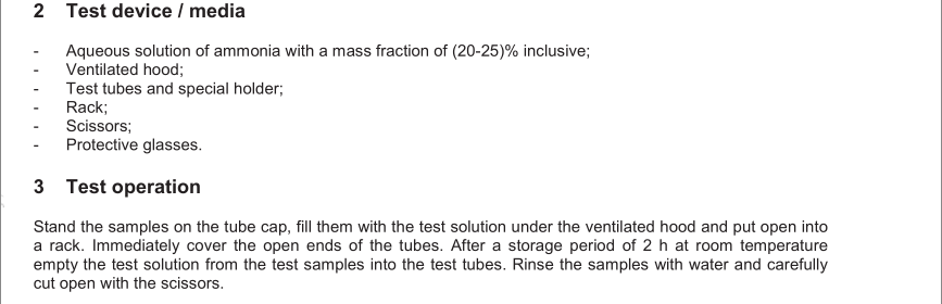 EN 15653:2009 - Packaging - Flexible aluminium tubes - Test method to check the resistance of the internal protective coating against ammonia