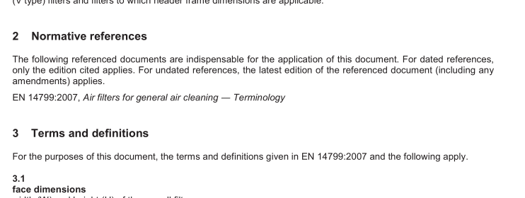 EN 15805:2009 - Particulate air filters for general ventilation - Standardised dimensions